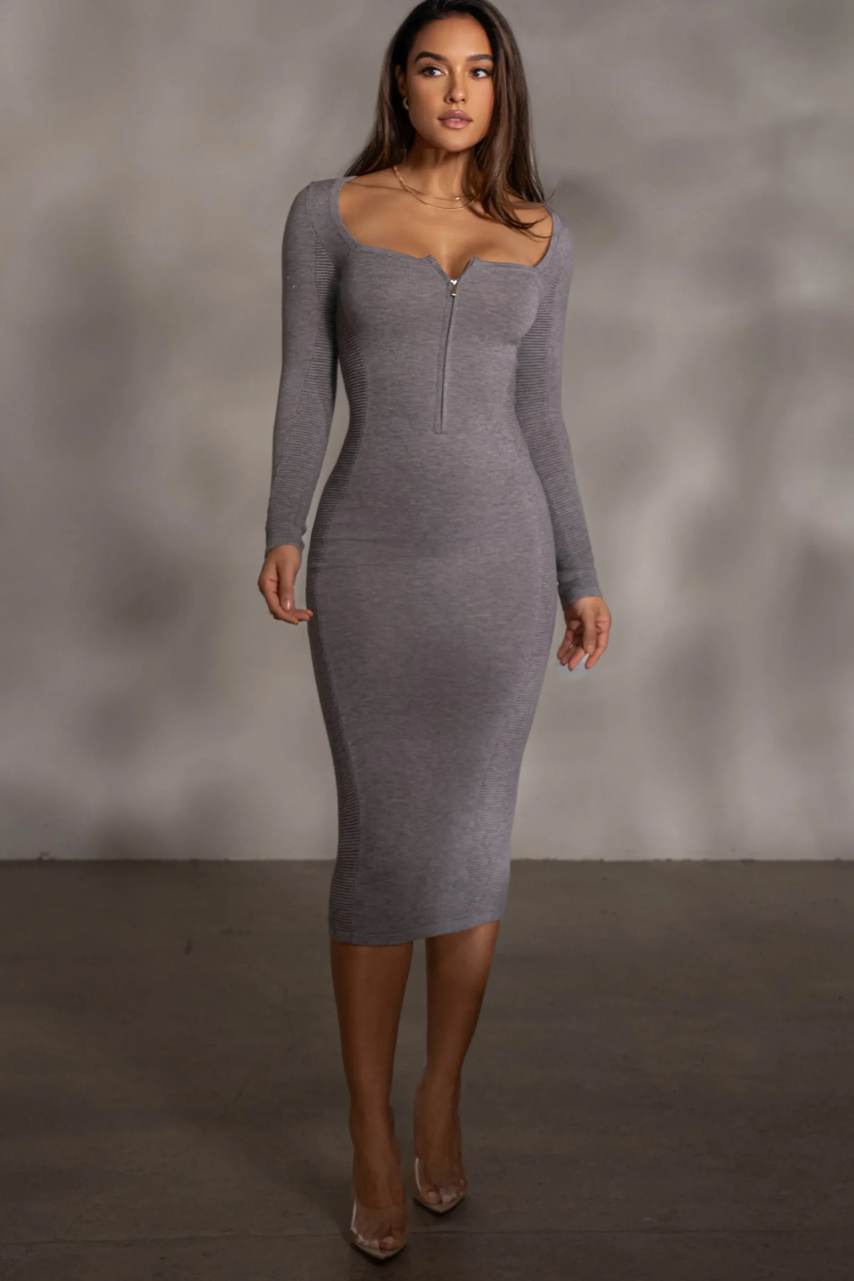 JLUXLABEL Grey Pollie Midi Dress