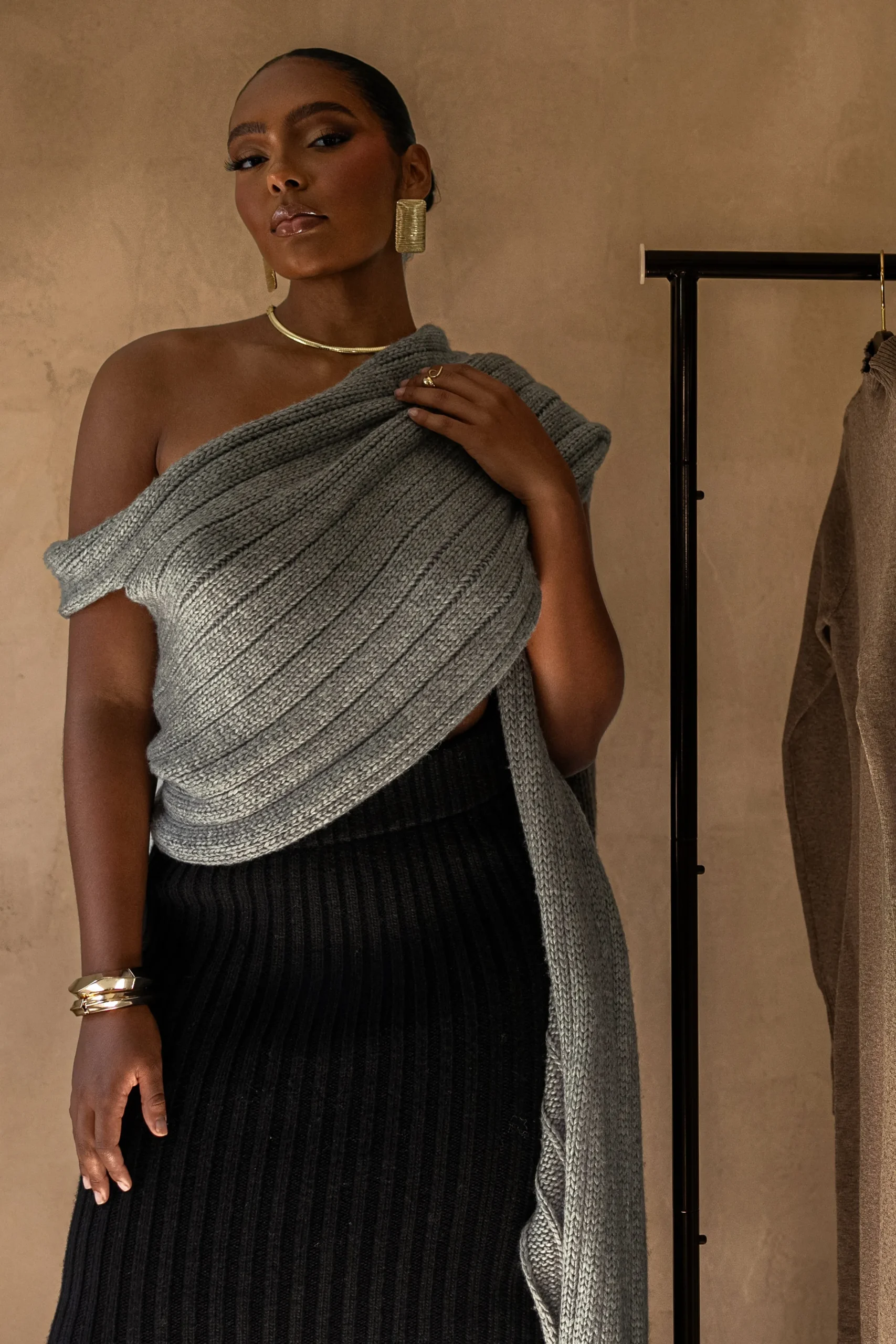 JLUXLABEL Grey Soft Life Cable Knit Sweater Top