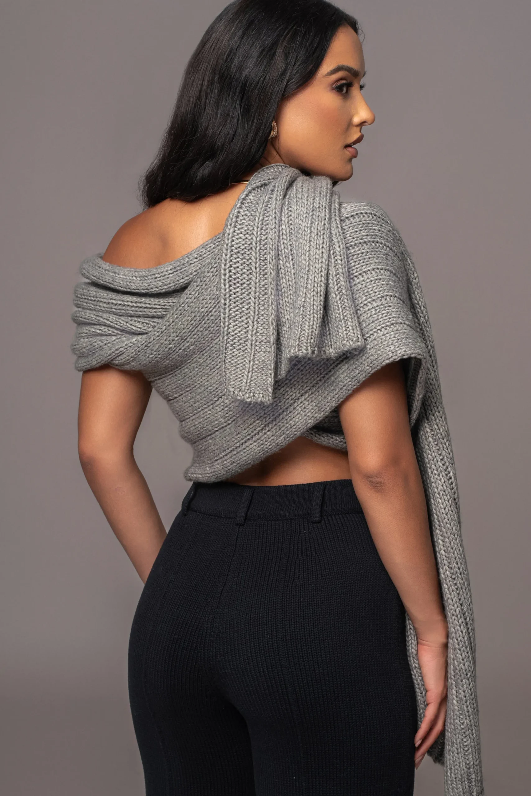 JLUXLABEL Grey Soft Life Cable Knit Sweater Top