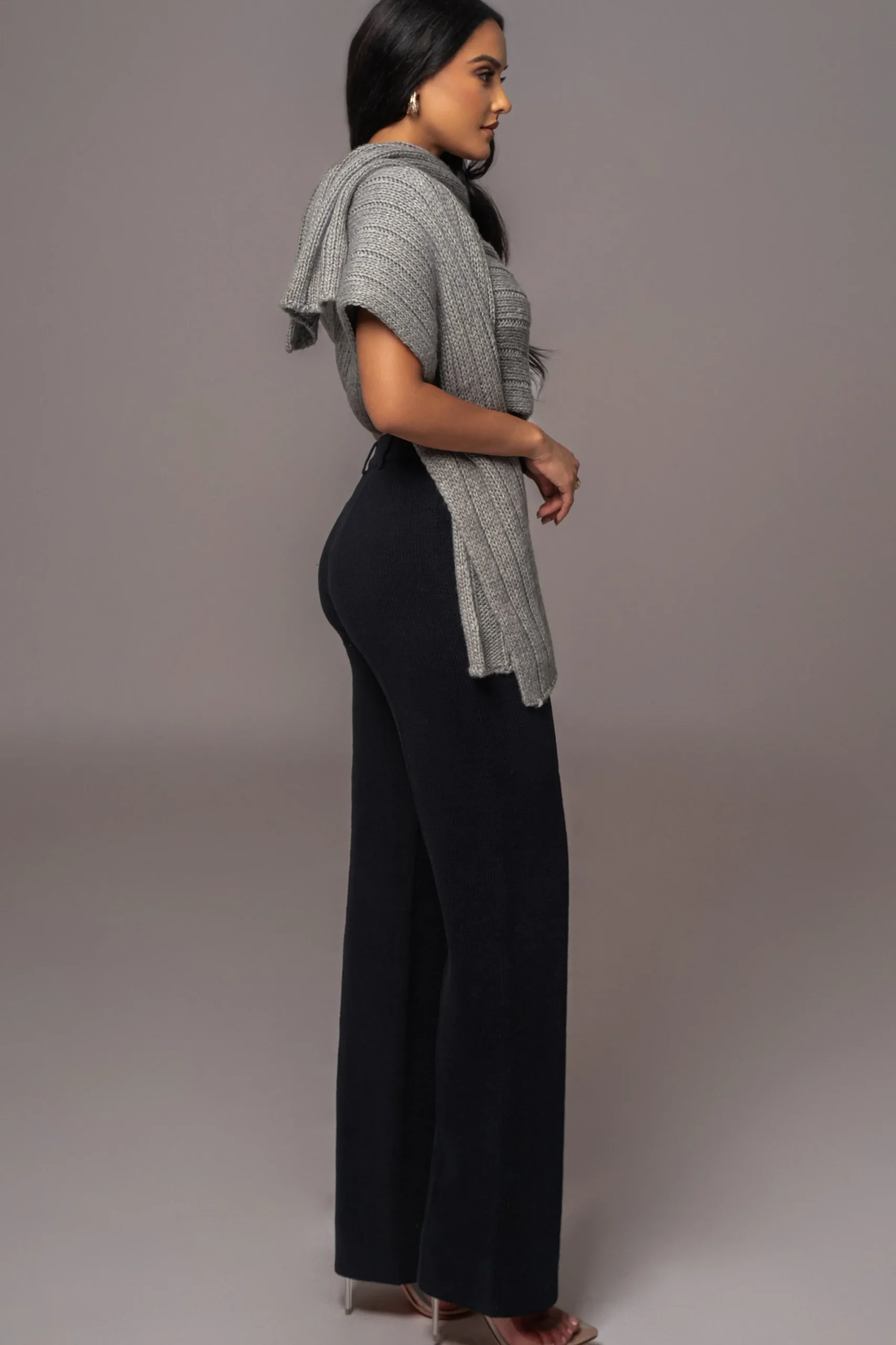 JLUXLABEL Grey Soft Life Cable Knit Sweater Top