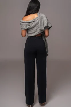 JLUXLABEL Grey Soft Life Cable Knit Sweater Top