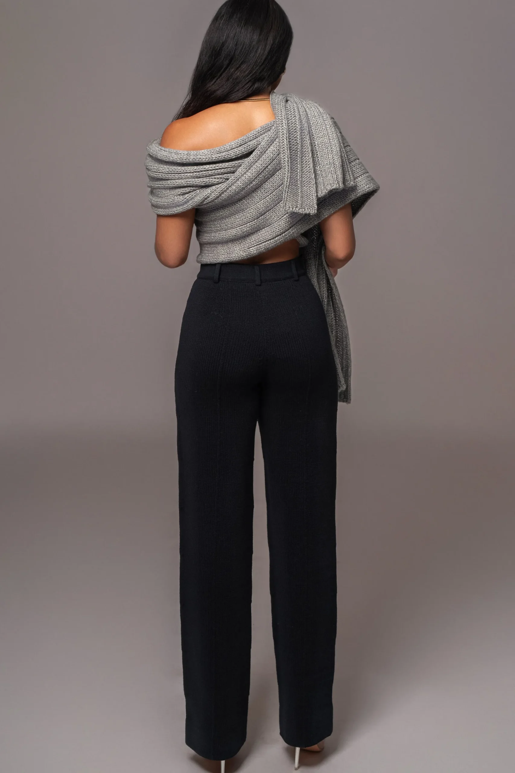 JLUXLABEL Grey Soft Life Cable Knit Sweater Top