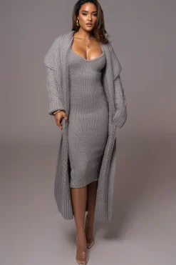 JLUXLABEL Heather Grey Upstate Cable Knit Cardigan