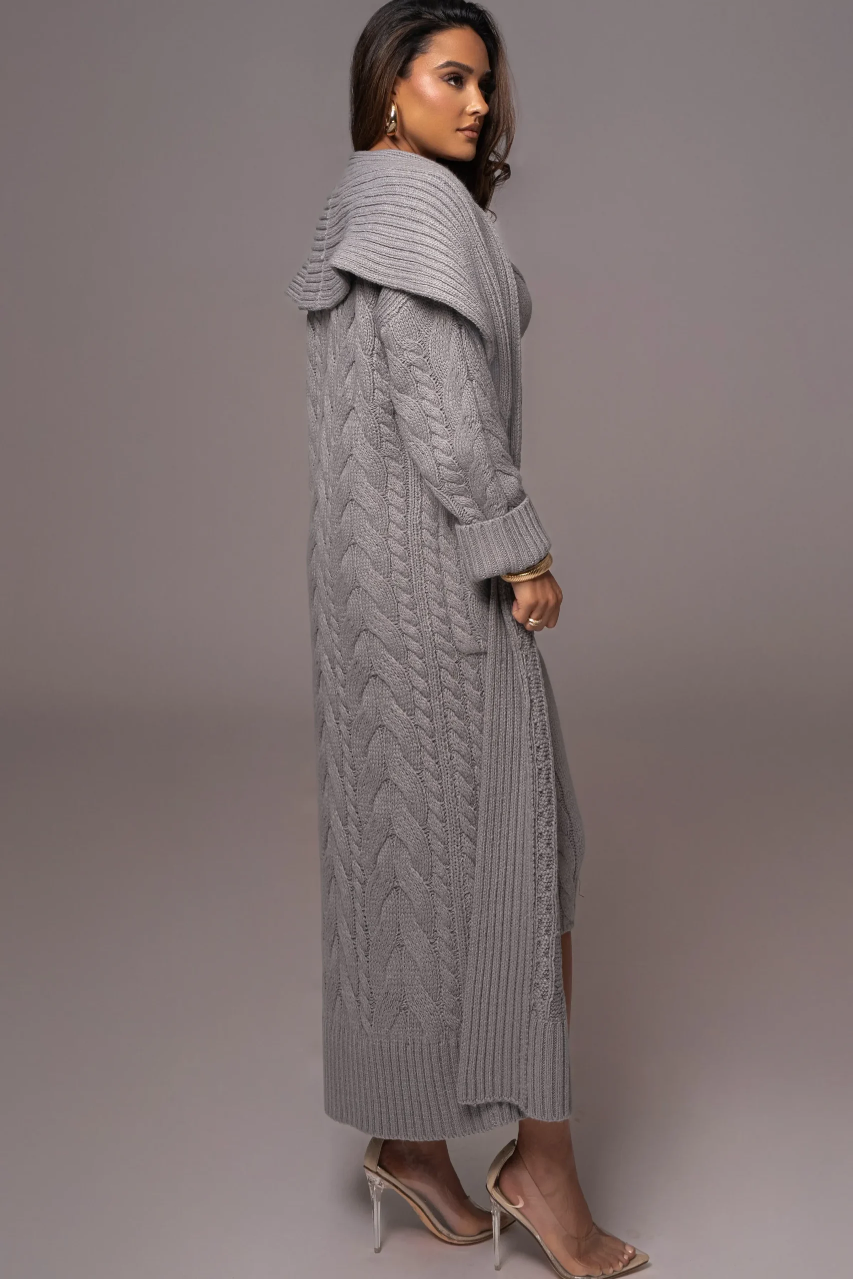 JLUXLABEL Heather Grey Upstate Cable Knit Cardigan