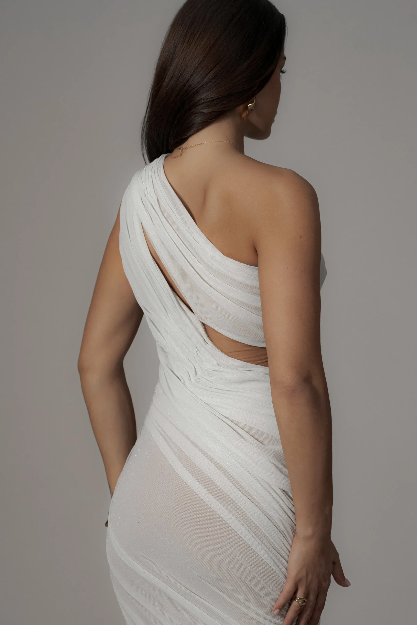 JLUXLABEL Ivory Aura Shimmer Midi Dress