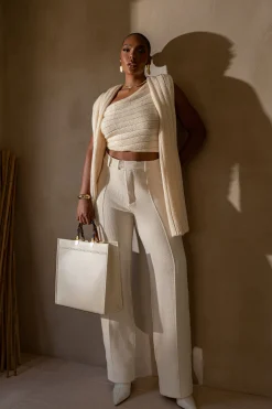 JLUXLABEL Ivory Back In Business Knit Trousers
