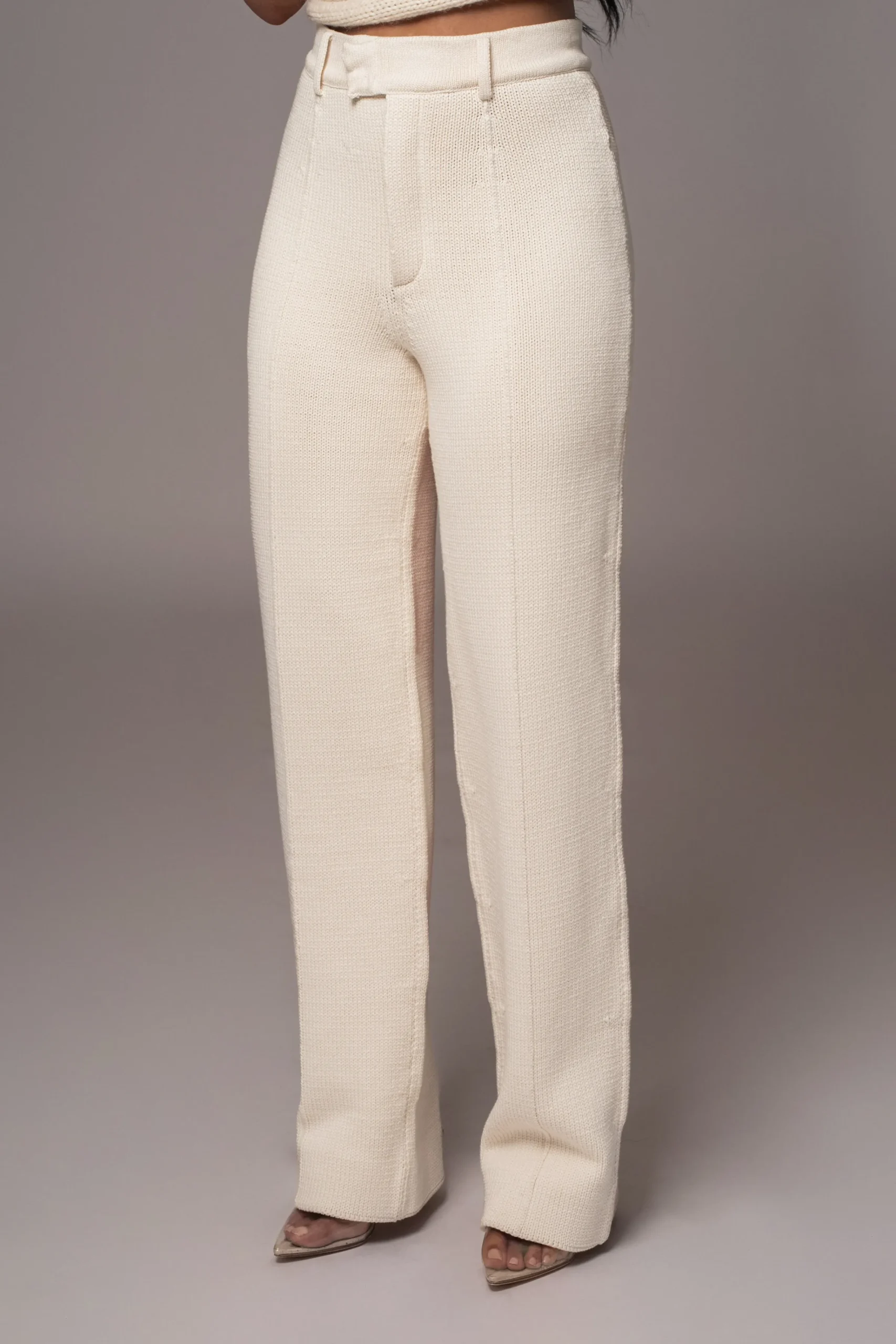 JLUXLABEL Ivory Back In Business Knit Trousers
