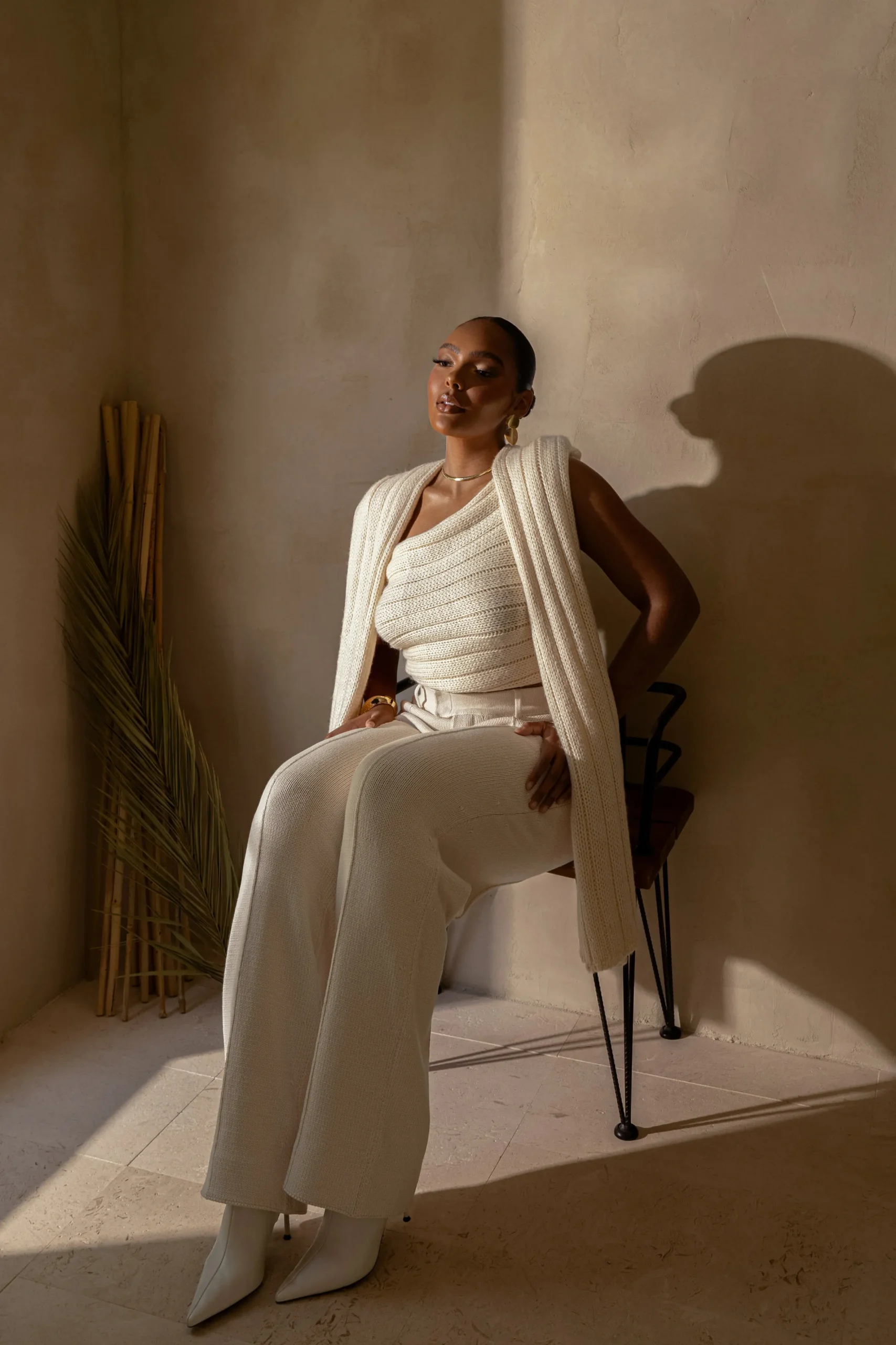 JLUXLABEL Ivory Back In Business Knit Trousers