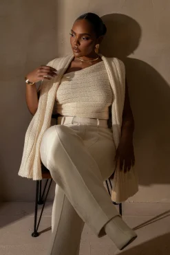 JLUXLABEL Ivory Back In Business Knit Trousers