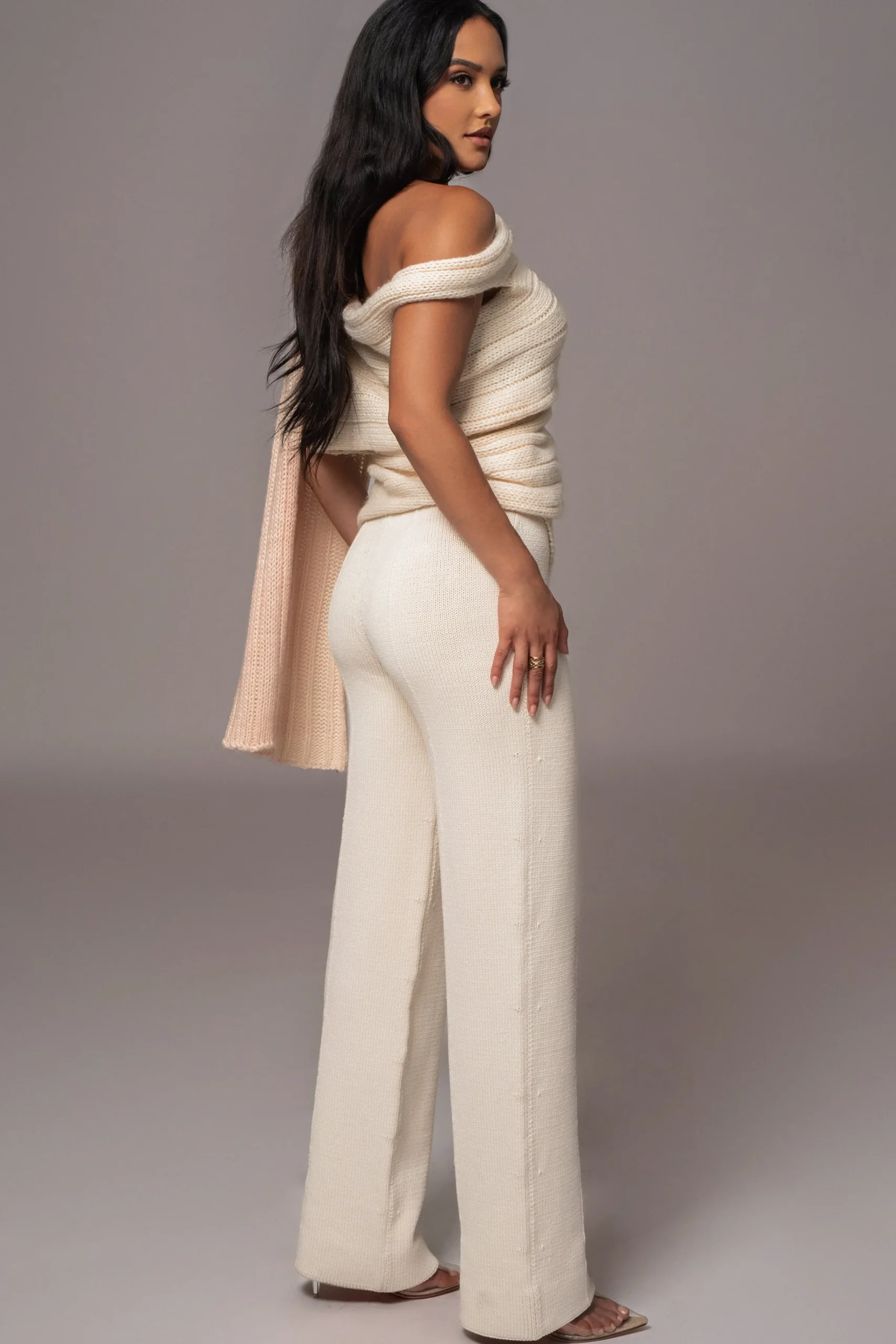 JLUXLABEL Ivory Back In Business Knit Trousers