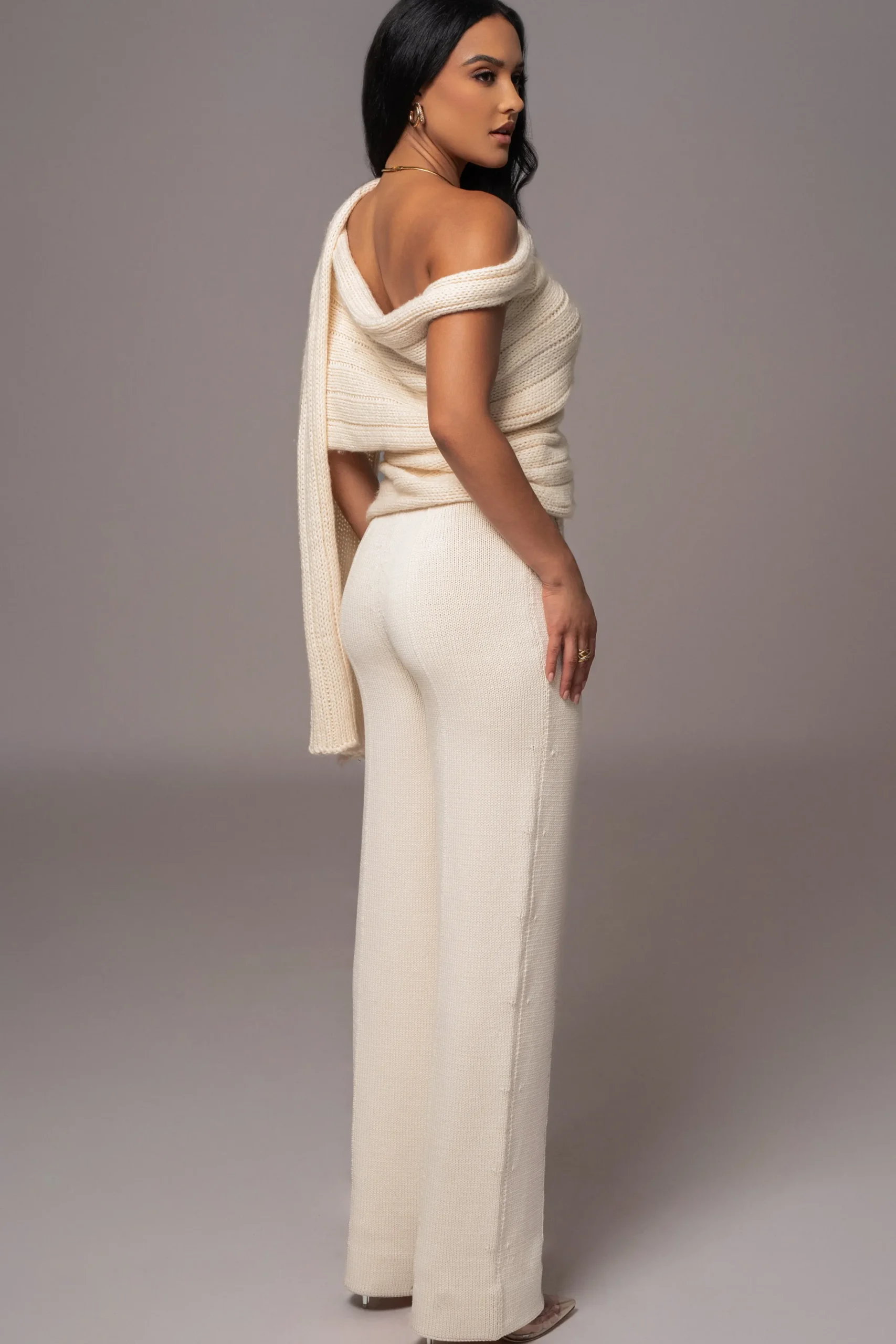 JLUXLABEL Ivory Back In Business Knit Trousers