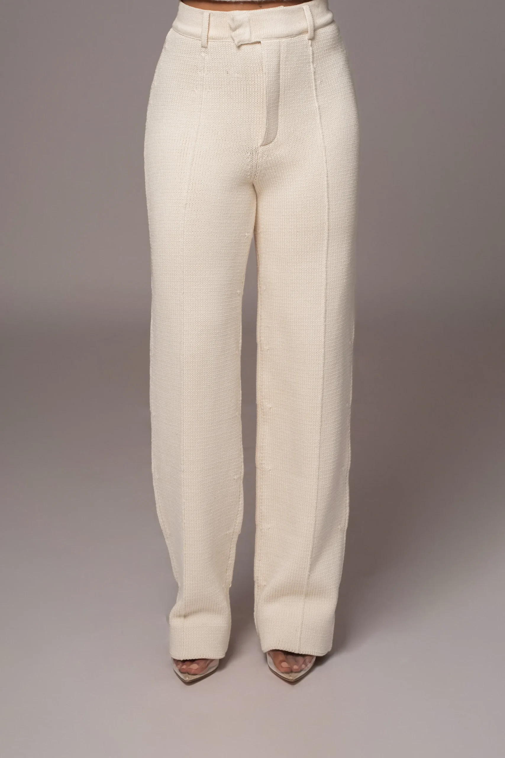 JLUXLABEL Ivory Back In Business Knit Trousers