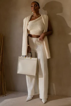 JLUXLABEL Ivory Back In Business Knit Trousers
