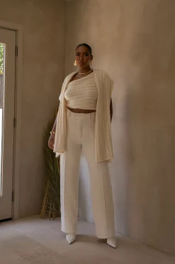 JLUXLABEL Ivory Back In Business Knit Trousers