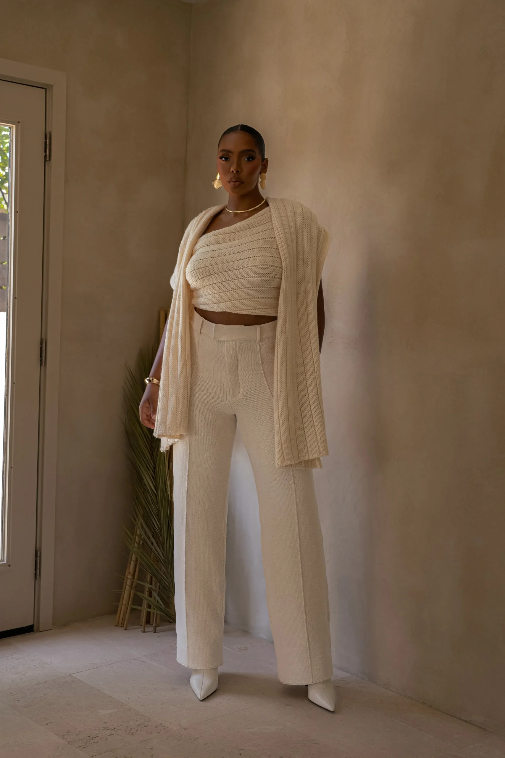 JLUXLABEL Ivory Back In Business Knit Trousers