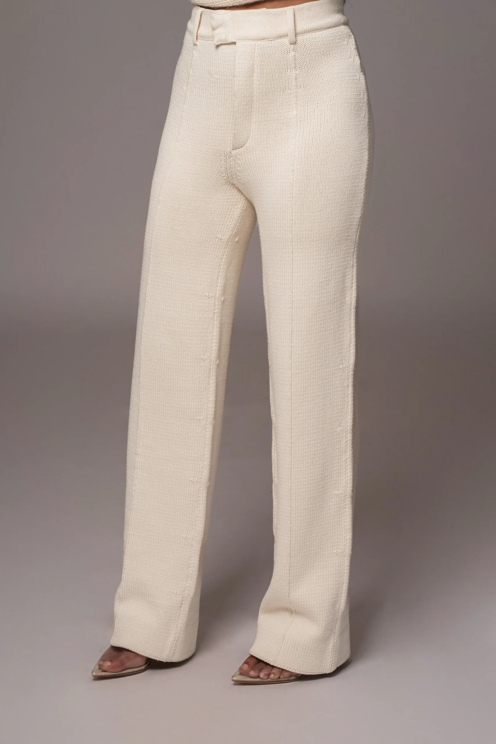 JLUXLABEL Ivory Back In Business Knit Trousers
