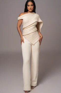 JLUXLABEL Ivory Back In Business Knit Trousers