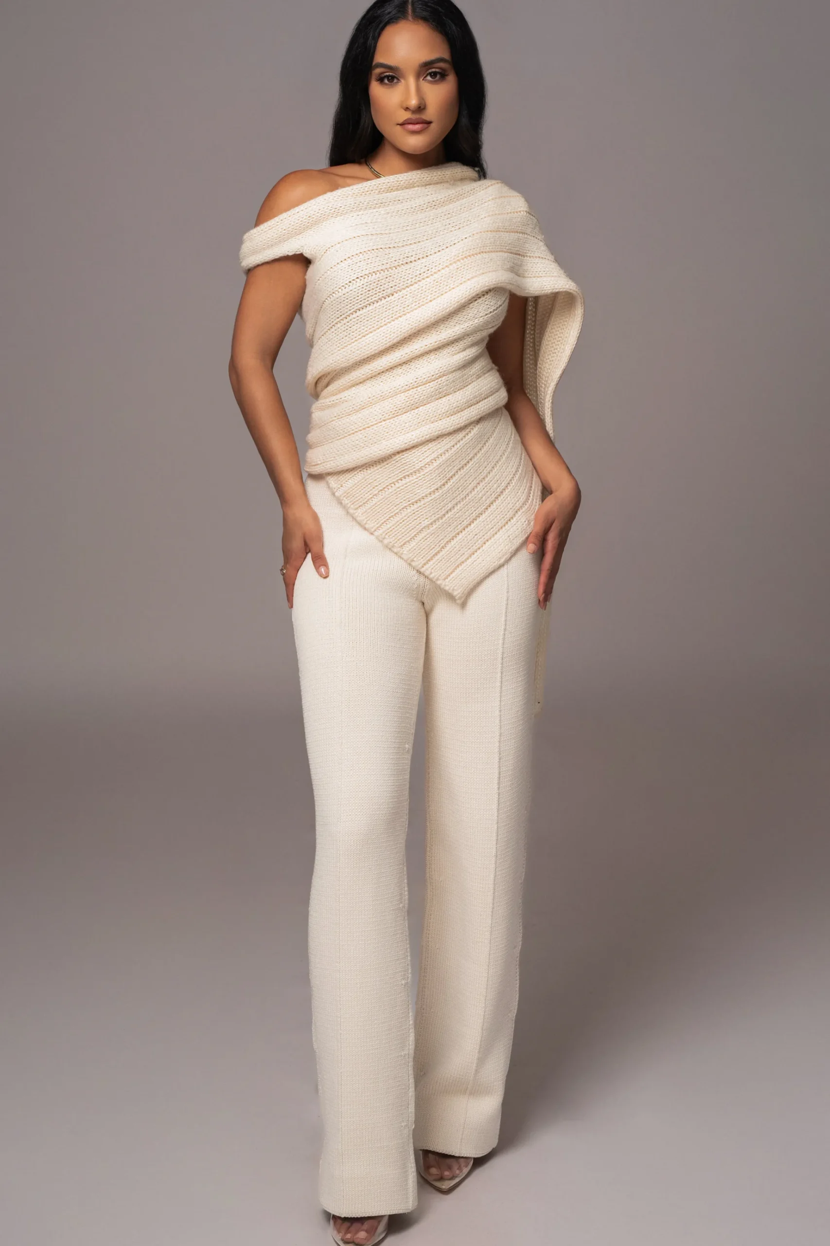 JLUXLABEL Ivory Back In Business Knit Trousers