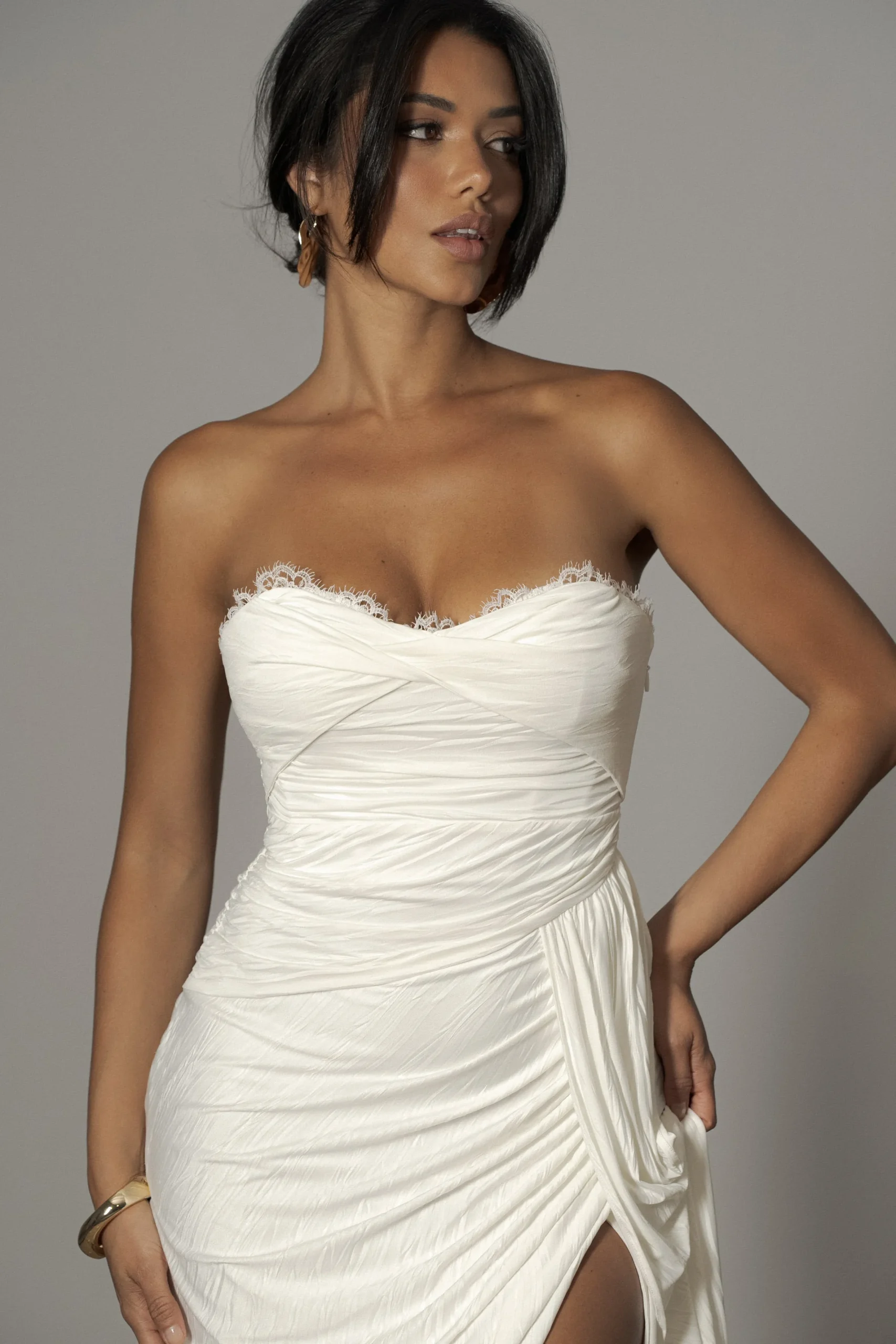 JLUXLABEL Ivory Celestial Drape Maxi Dress