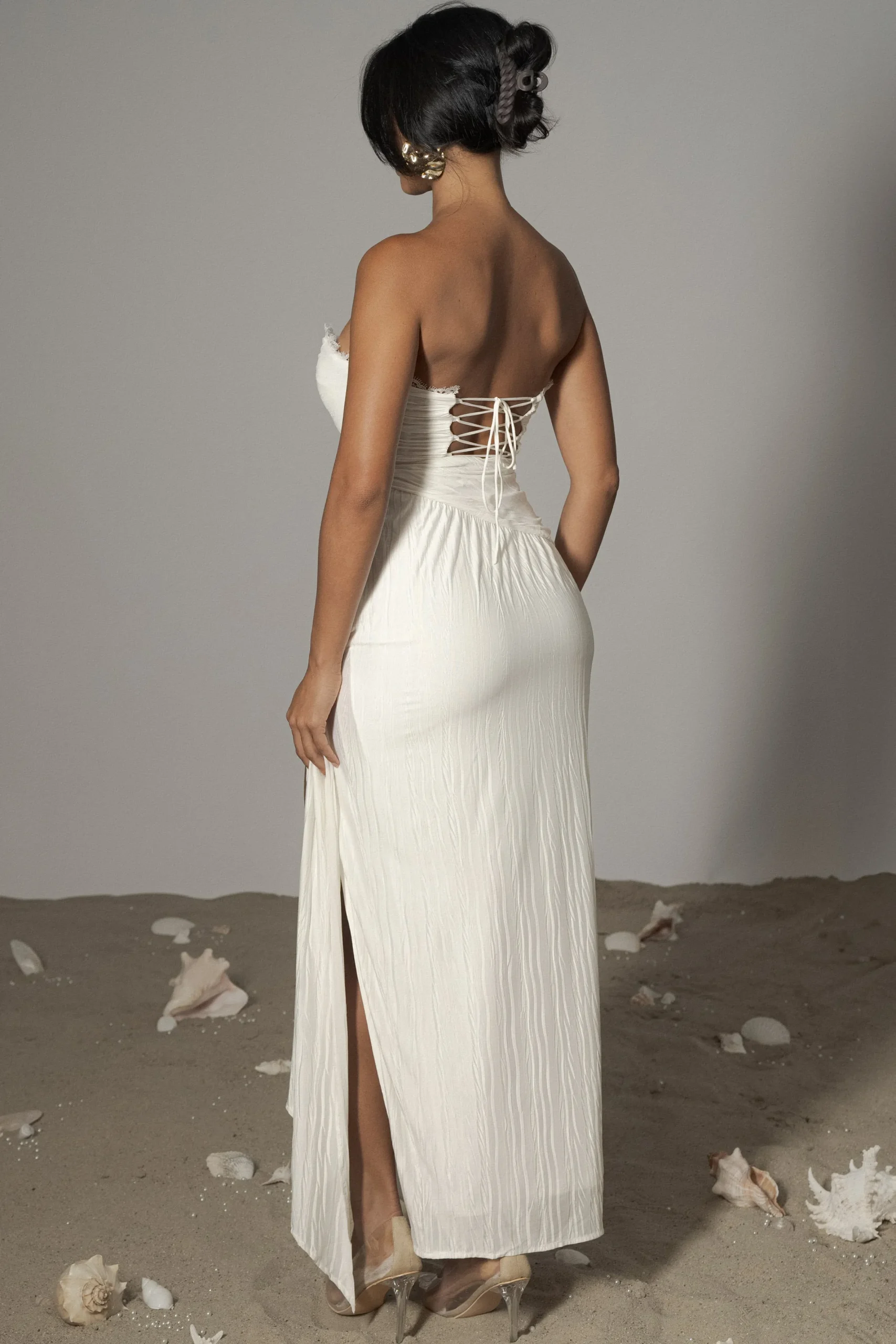 JLUXLABEL Ivory Celestial Drape Maxi Dress