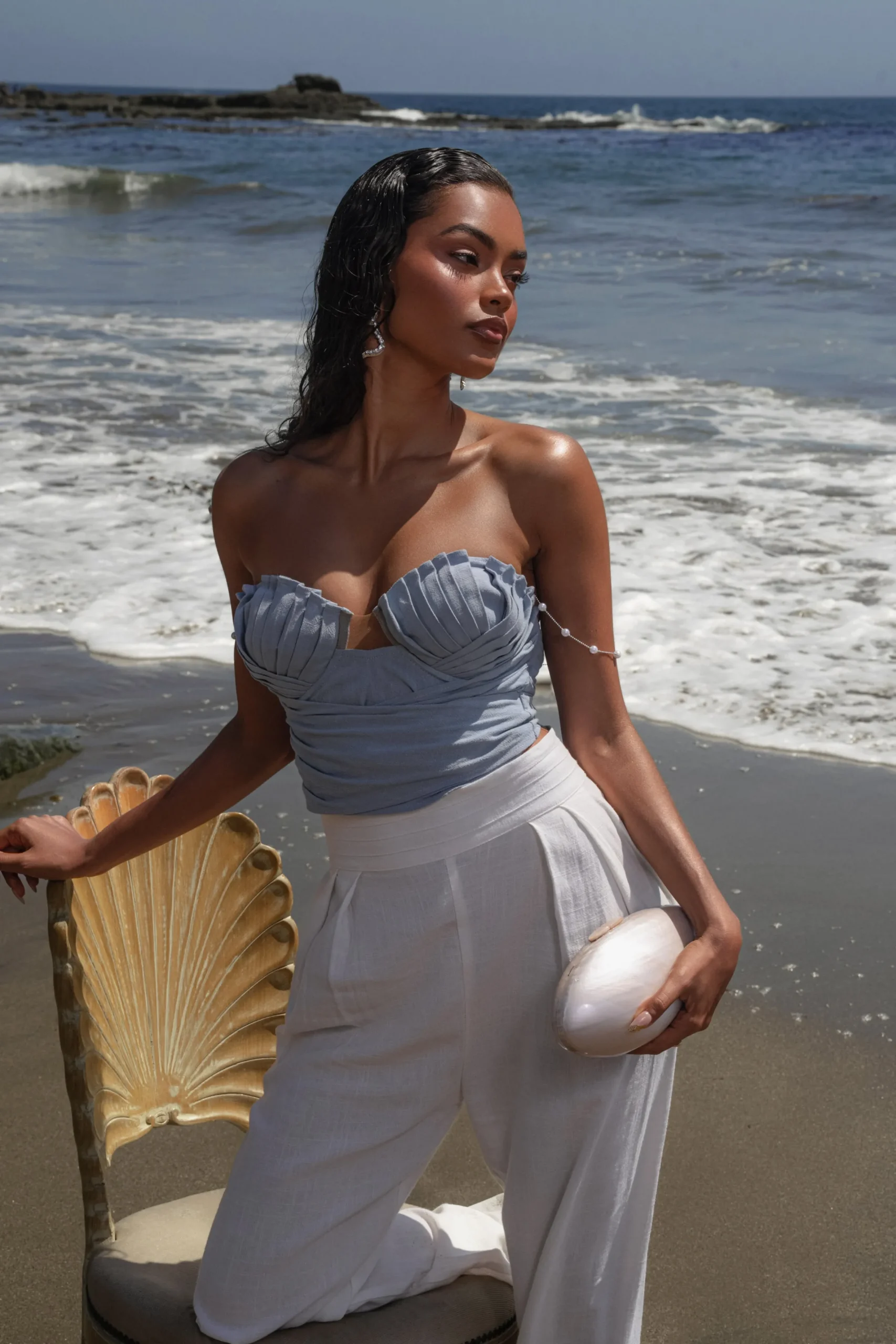 JLUXLABEL Ivory Crystal Waters Clutch