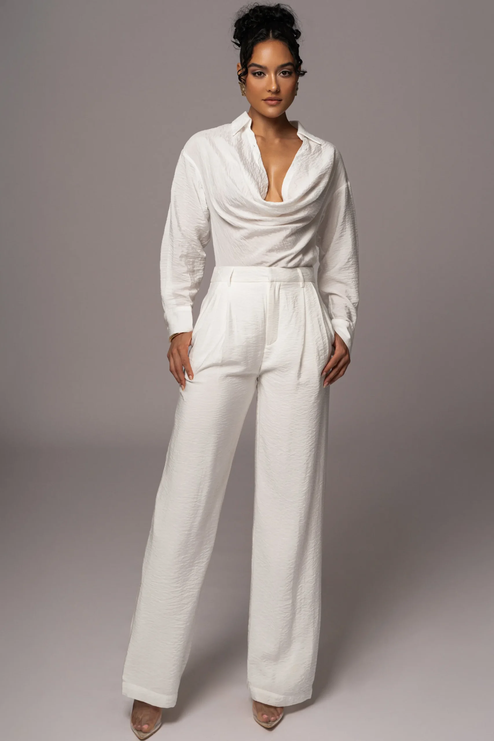 JLUXLABEL Ivory Drew Crinkled Trousers
