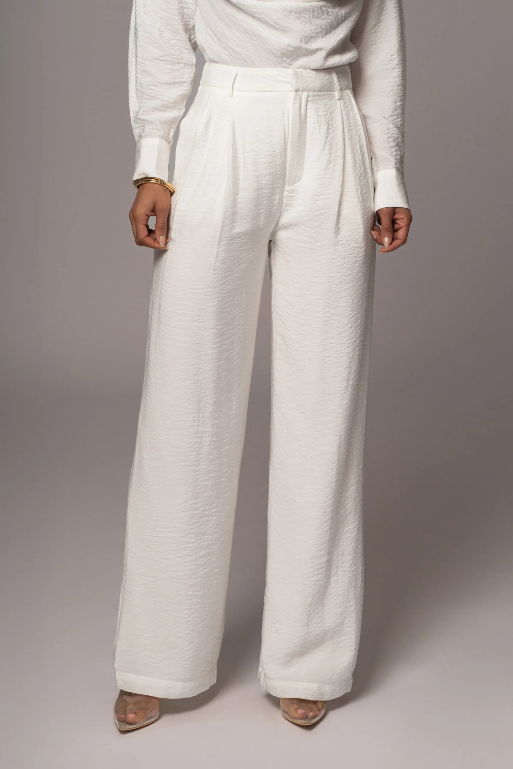JLUXLABEL Ivory Drew Crinkled Trousers