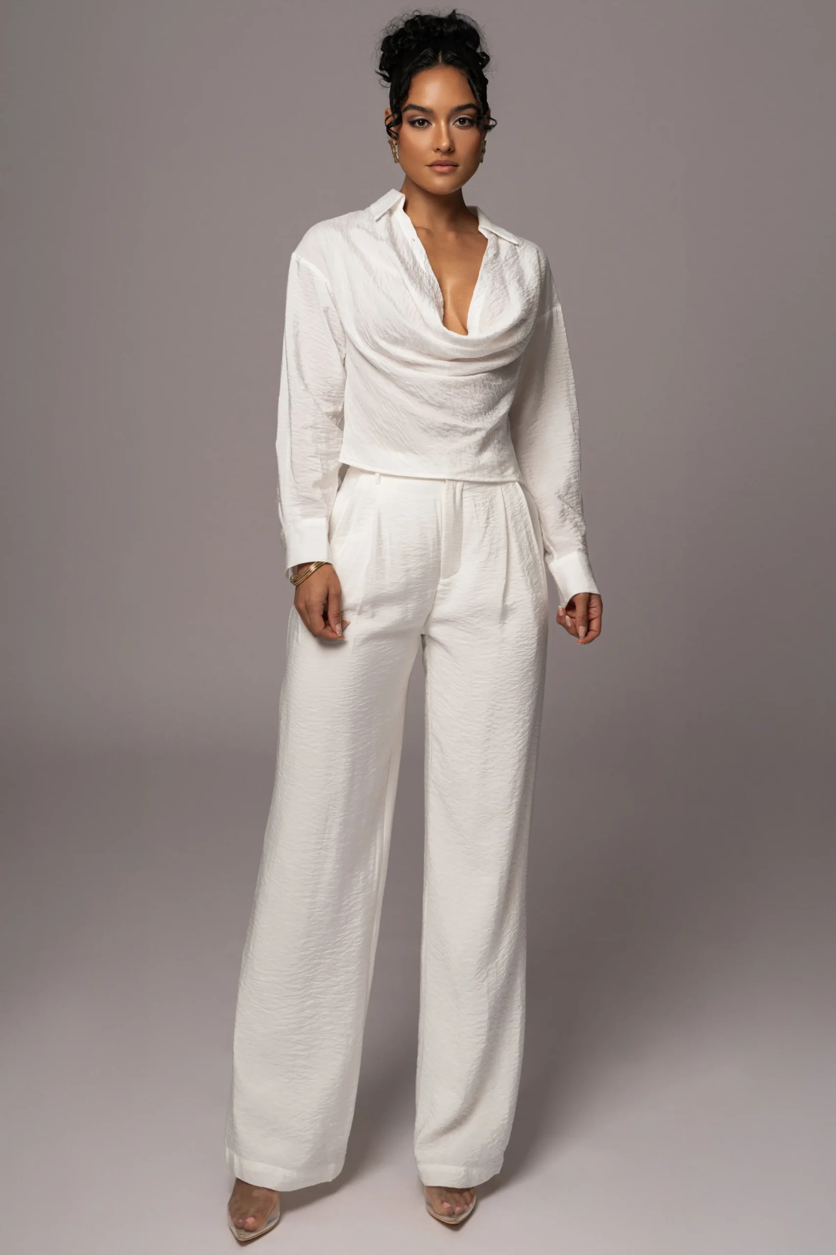 JLUXLABEL Ivory Drew Crinkled Trousers