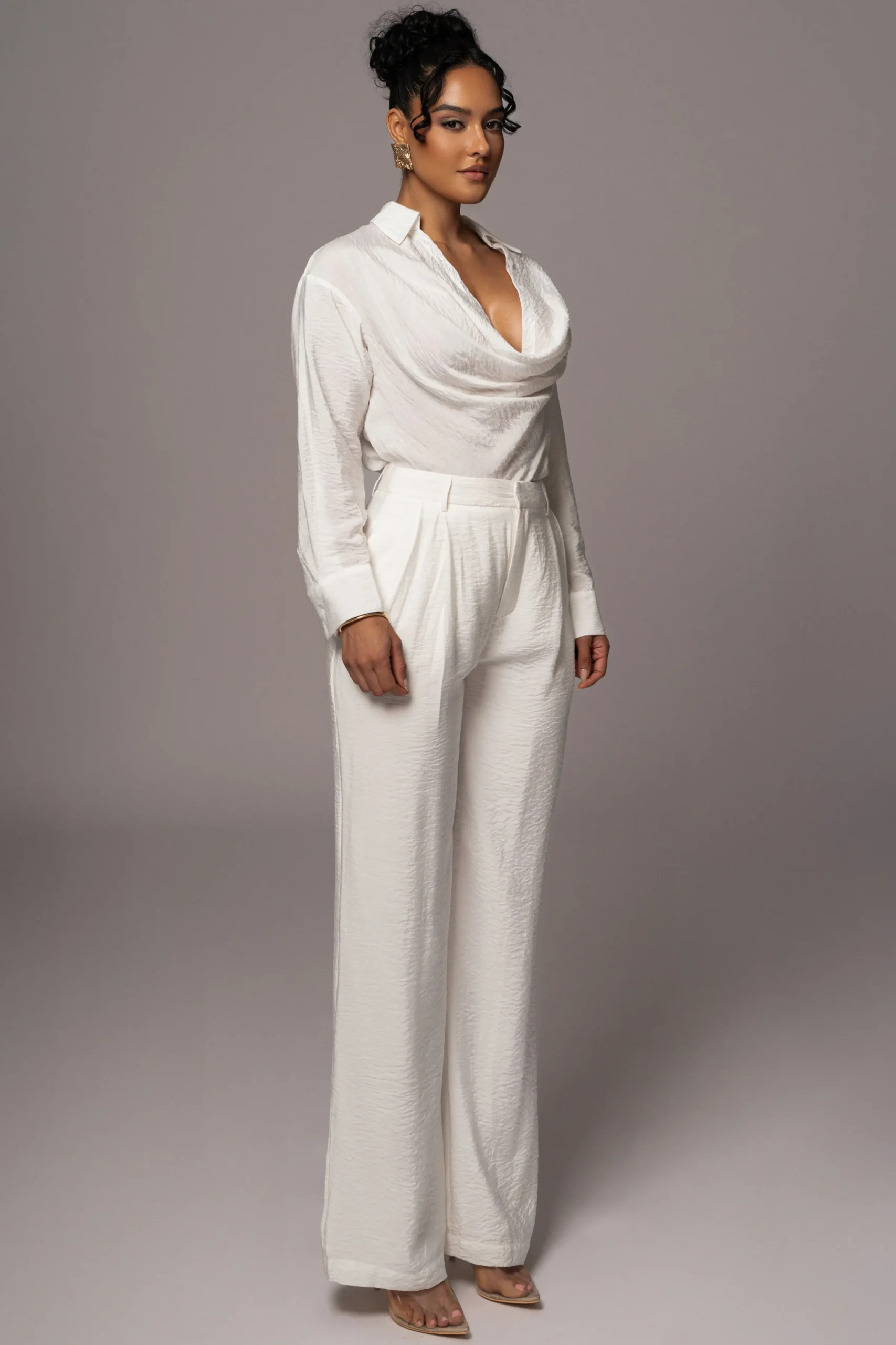 JLUXLABEL Ivory Drew Crinkled Trousers