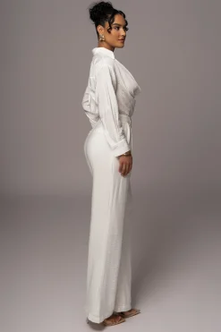 JLUXLABEL Ivory Drew Crinkled Trousers