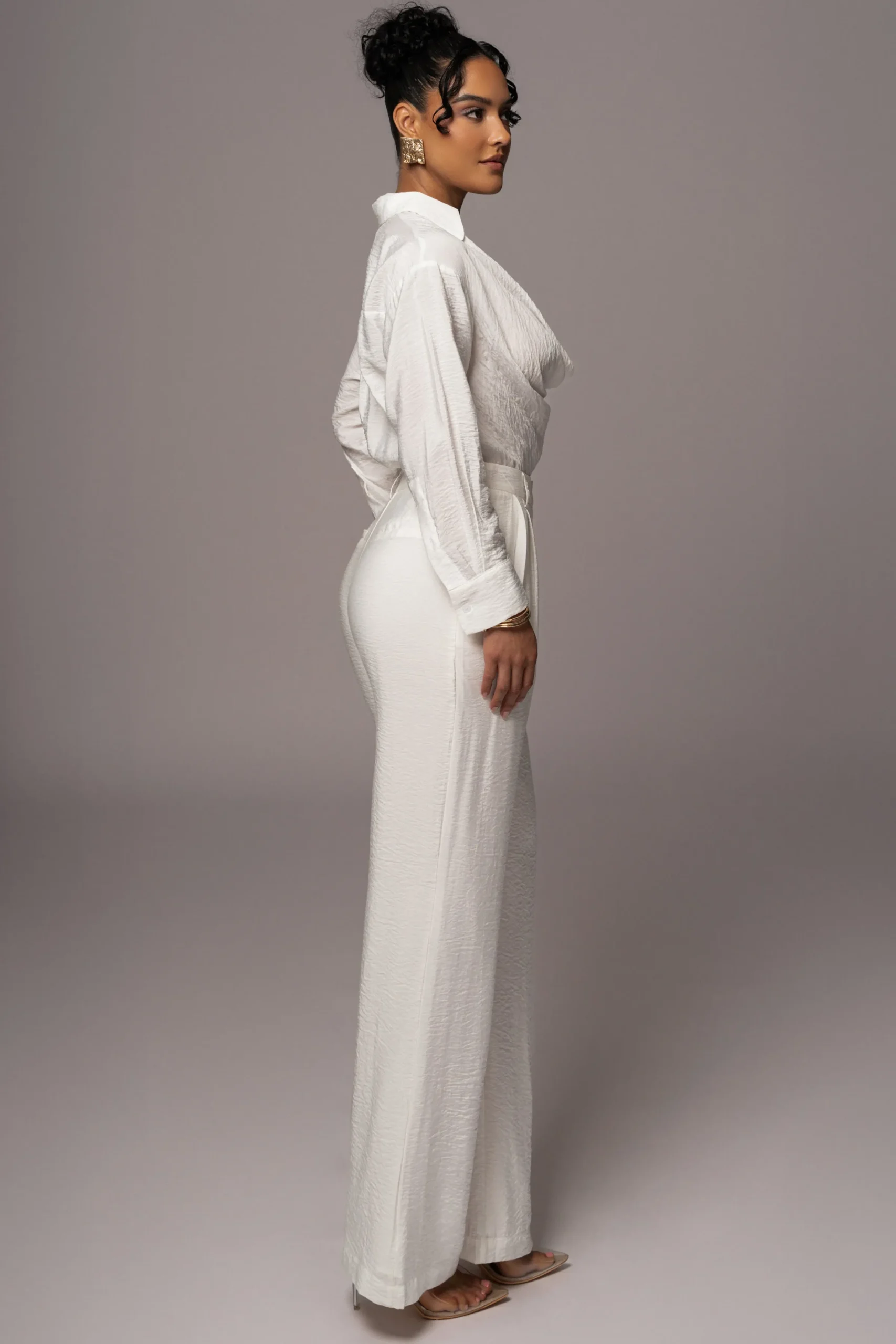 JLUXLABEL Ivory Drew Crinkled Trousers