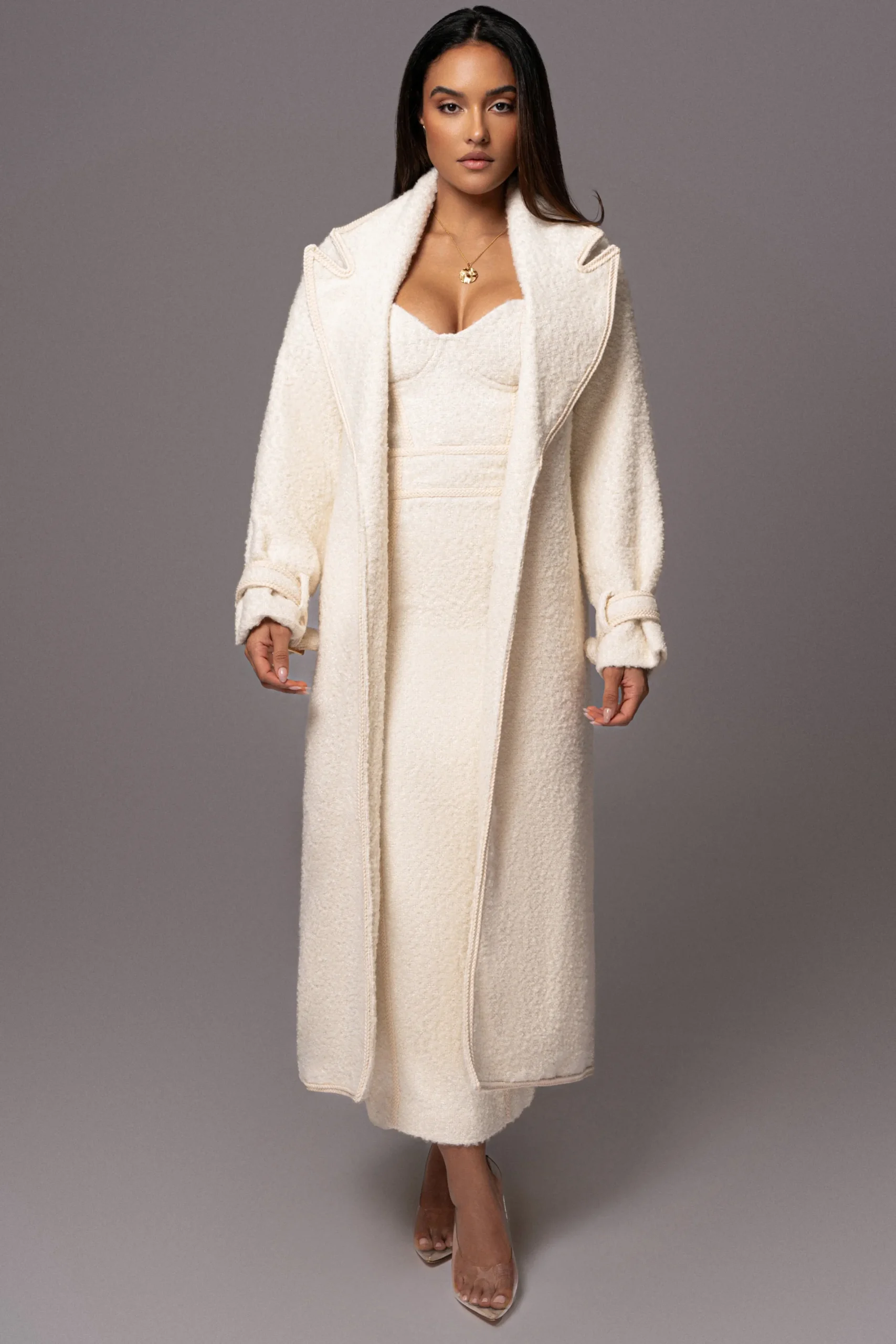 JLUXLABEL Ivory Fit For Success Boucle Coat
