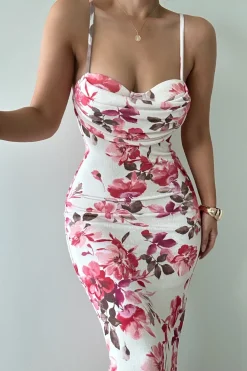 JLUXLABEL Ivory Floral Slinky Visions Of You Maxi Dress