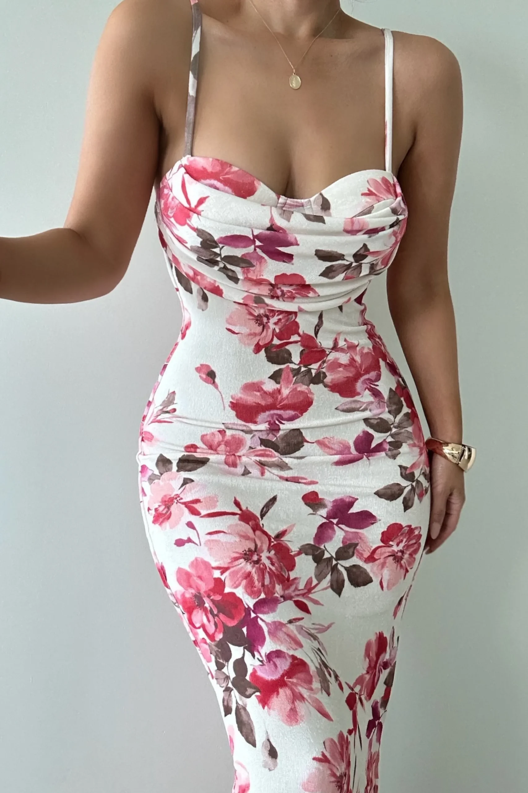 JLUXLABEL Ivory Floral Slinky Visions Of You Maxi Dress