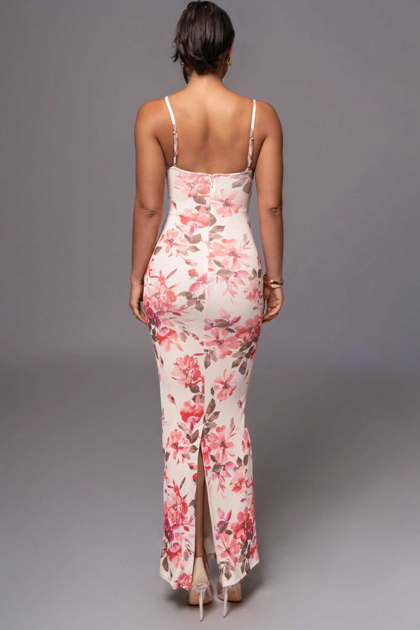 JLUXLABEL Ivory Floral Slinky Visions Of You Maxi Dress