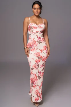 JLUXLABEL Ivory Floral Slinky Visions Of You Maxi Dress
