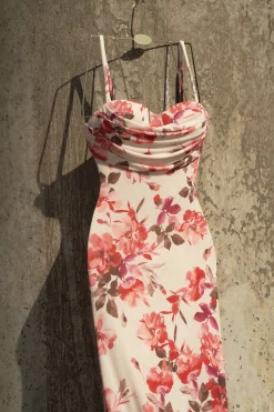 JLUXLABEL Ivory Floral Slinky Visions Of You Maxi Dress