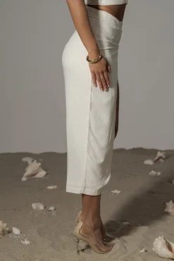 JLUXLABEL Ivory Gisele Linen Slit Skirt