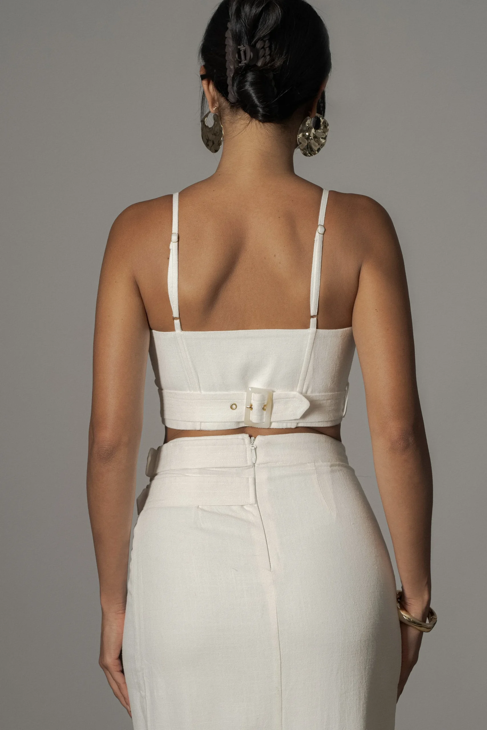 JLUXLABEL Ivory Gisele Linen Slit Skirt