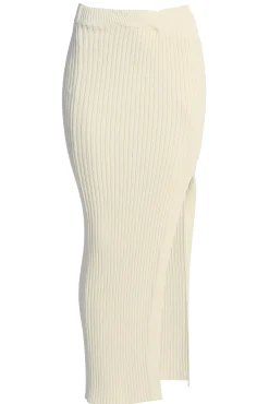 JLUXLABEL Ivory Hamptons Ribbed Slit Skirt
