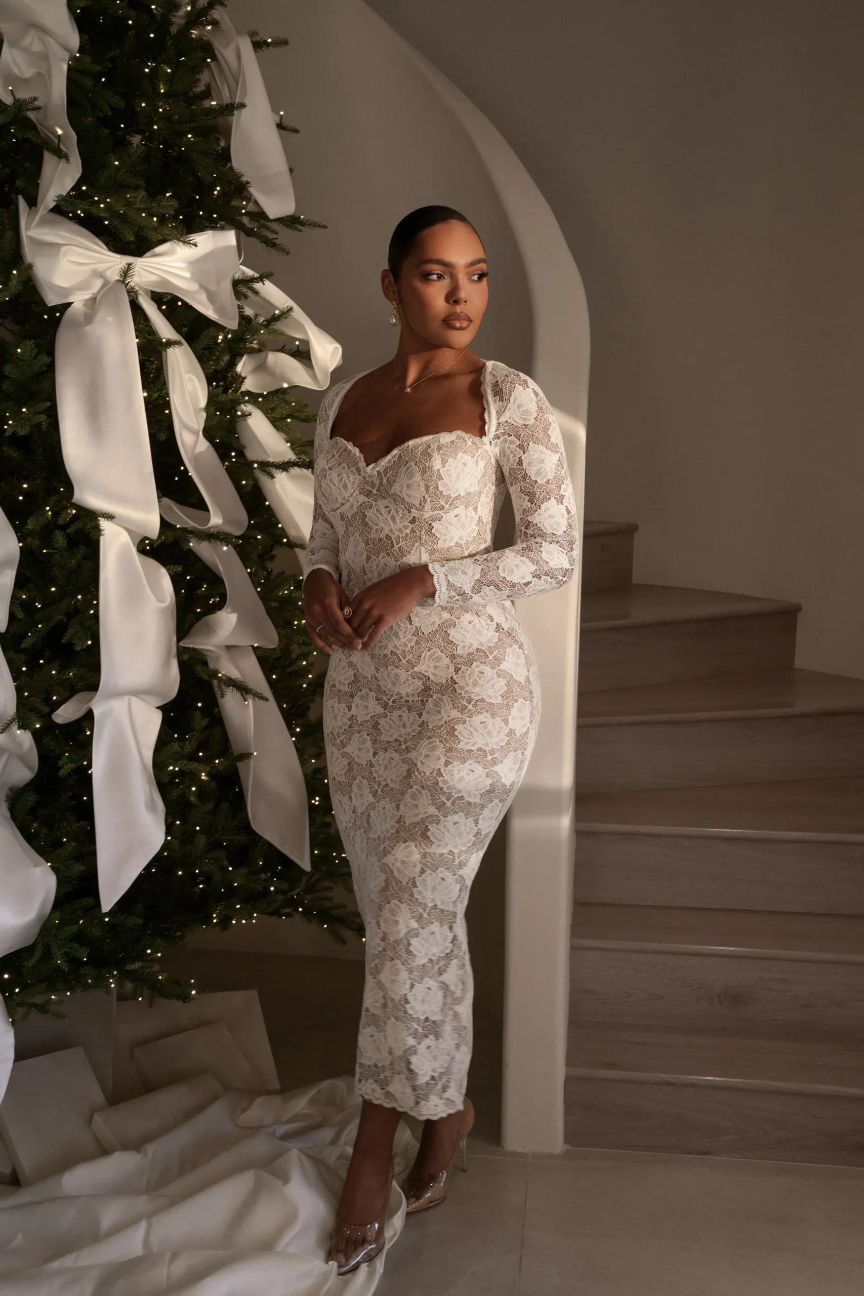 JLUXLABEL Ivory Lace Sweetheart Maxi Dress