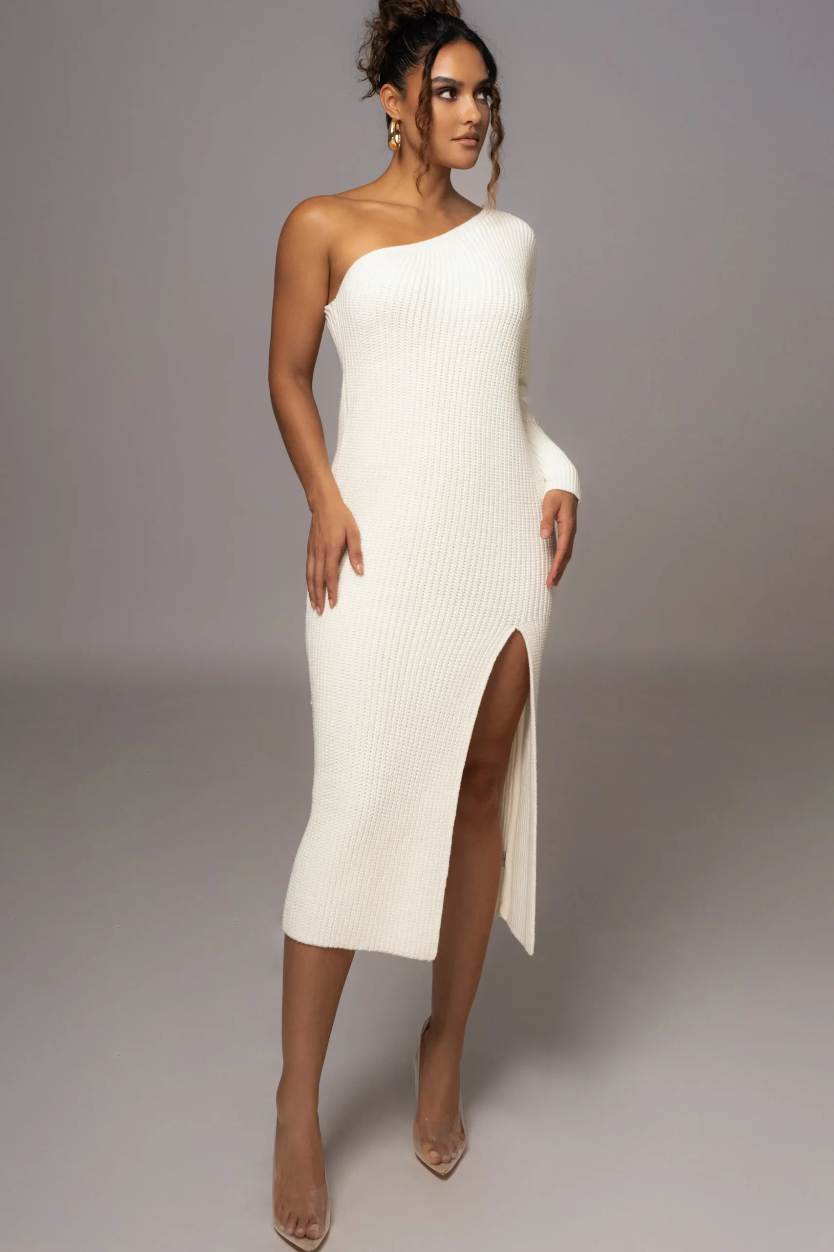 JLUXLABEL Ivory Long Knit Sweater Dress