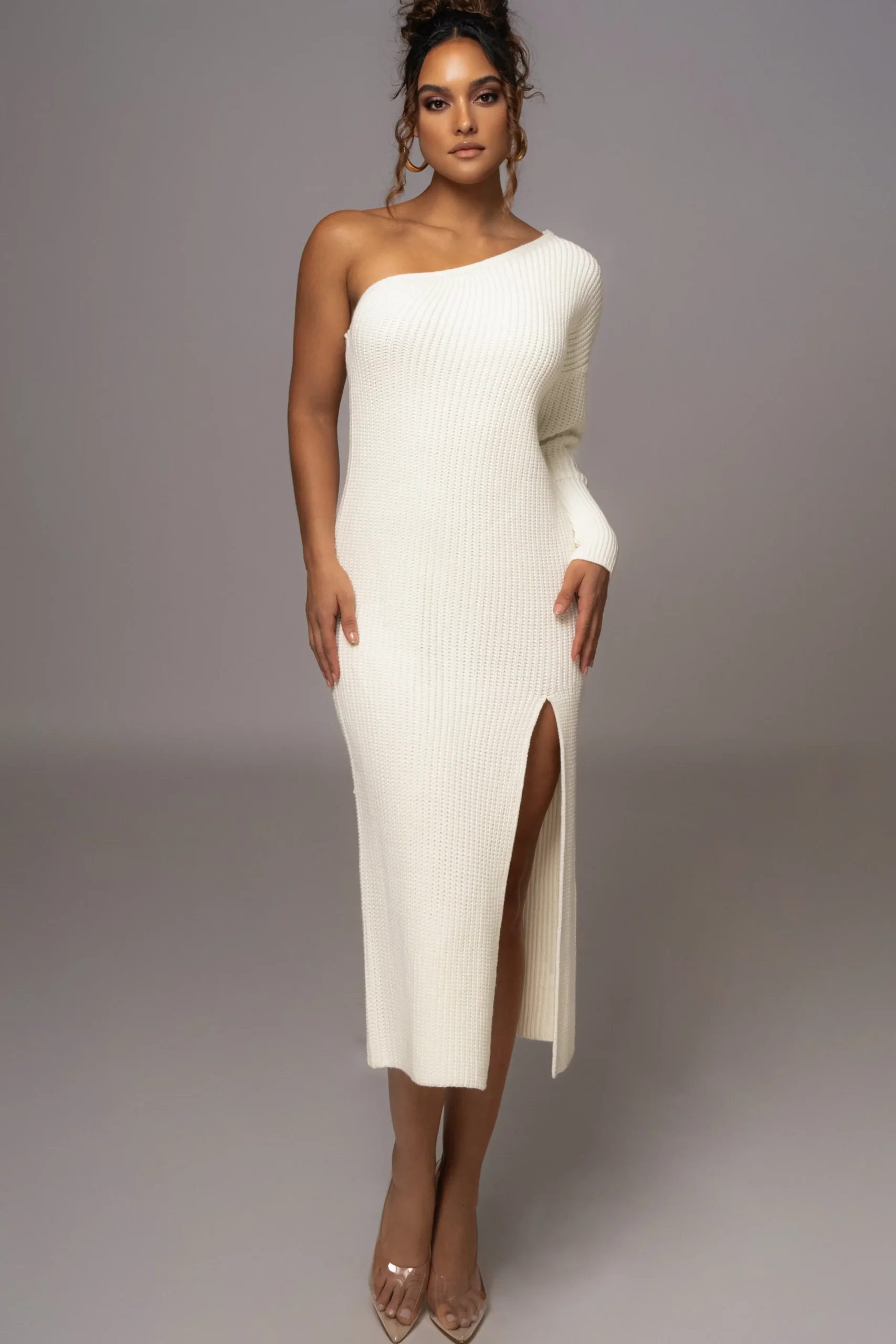 JLUXLABEL Ivory Long Knit Sweater Dress