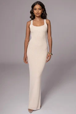 JLUXLABEL Ivory Moonrise Ribbed Maxi Dress