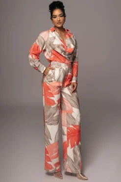 JLUXLABEL Ivory Palm Print Greta Collared Top