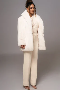 JLUXLABEL Ivory Refined Faux Fur Oversized Coat