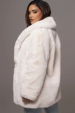 JLUXLABEL Ivory Refined Faux Fur Oversized Coat