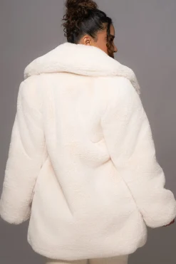 JLUXLABEL Ivory Refined Faux Fur Oversized Coat