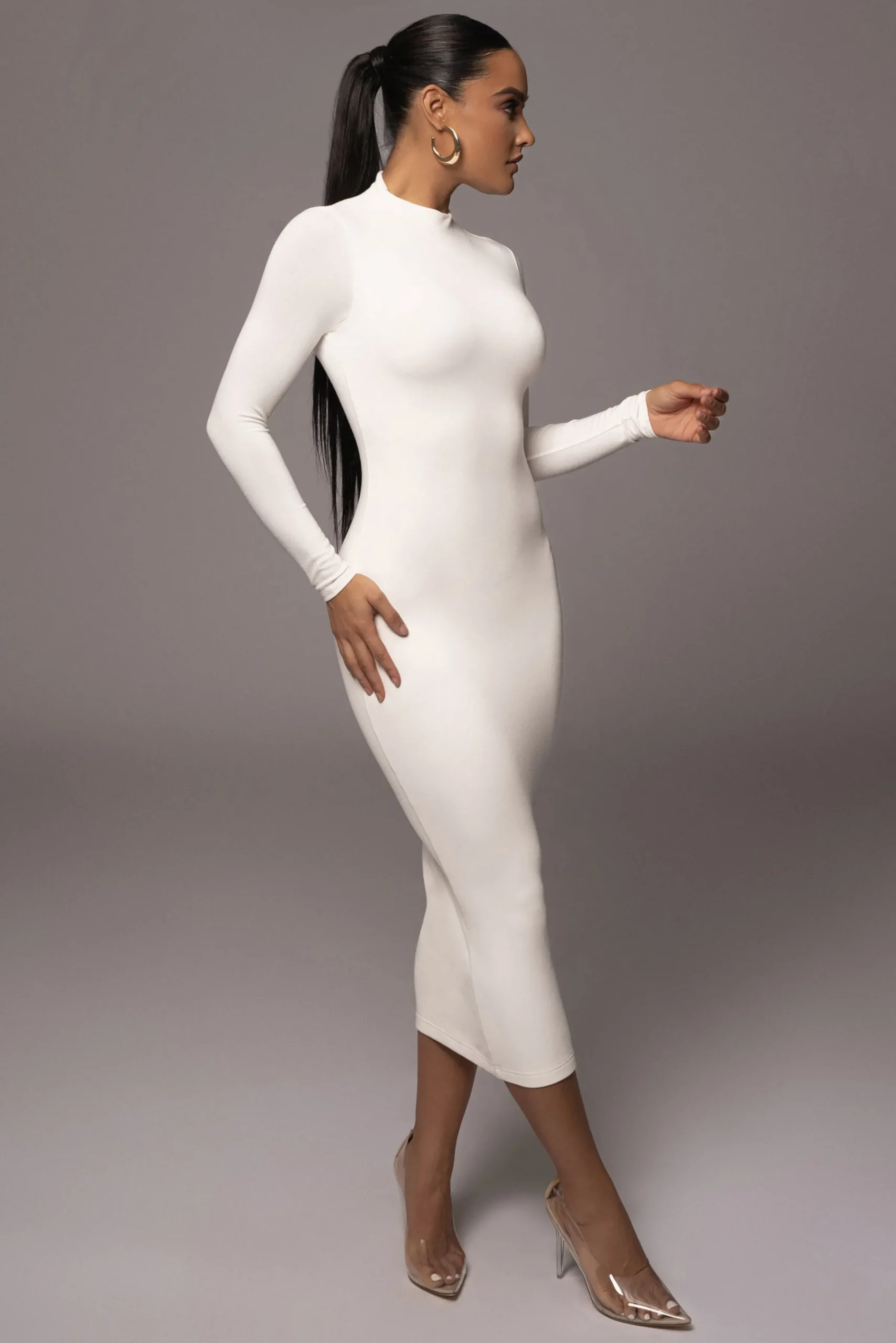 JLUXLABEL Ivory Shaye Mock Neck Dress