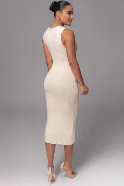 JLUXLABEL Ivory Sleeveless Cable Knit Dress